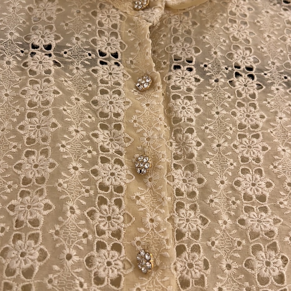Vintage Kay unger cream mesh button up size 2 - Picture 2 of 4